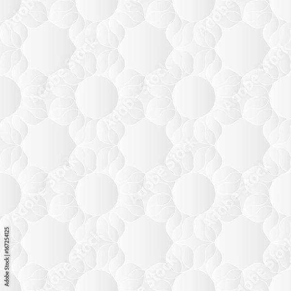 Obraz Neutral white texture. Decorative floral background with 3d carving effect. Vector seamless repeating pattern.