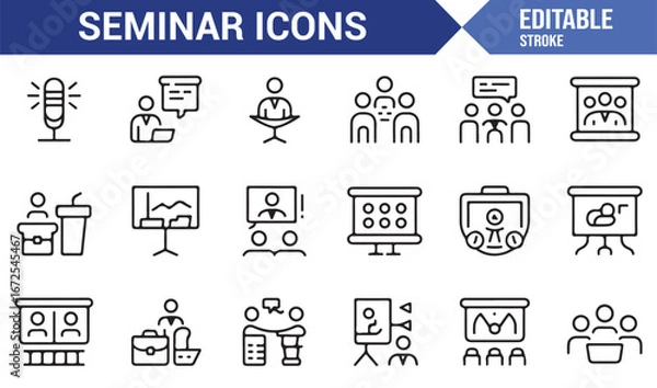 Fototapeta Vector icons for business seminars and training sessions