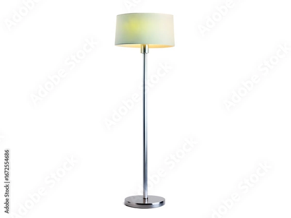 Fototapeta Tall modern floor lamp with a silver stand and cream lampshade isolated on transparent background
