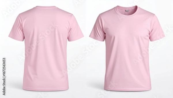 Fototapeta Pink t-shirt mockup shown from the front and back views on a white background.