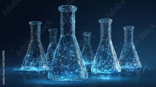 Obraz Abstract digital beakers on dark background