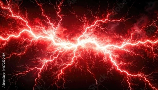 Fototapeta Fiery red electrical energy bursts across a dark background