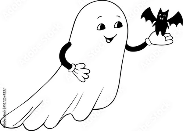 Fototapeta Ghost holding a bat black and white rubber hose cartoon