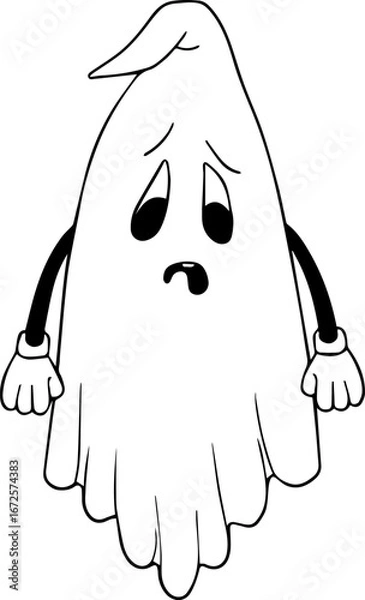 Fototapeta Sad ghost black and white rubber hose cartoon