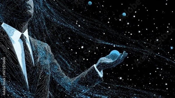 Obraz Abstract figure holding sphere