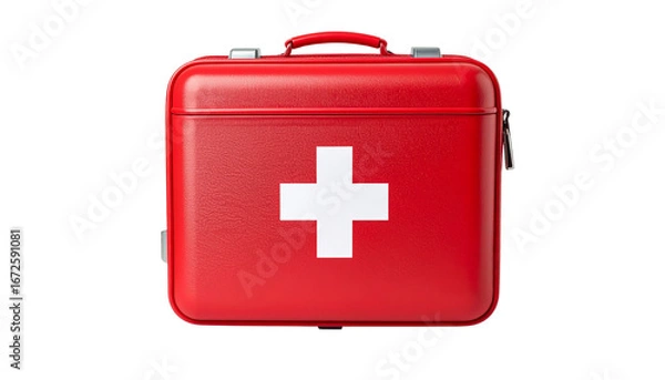 Obraz First Aid Kit Box PNG, Realistic Medical Emergency Box, Transparent Background, Healthcare and Safety Design