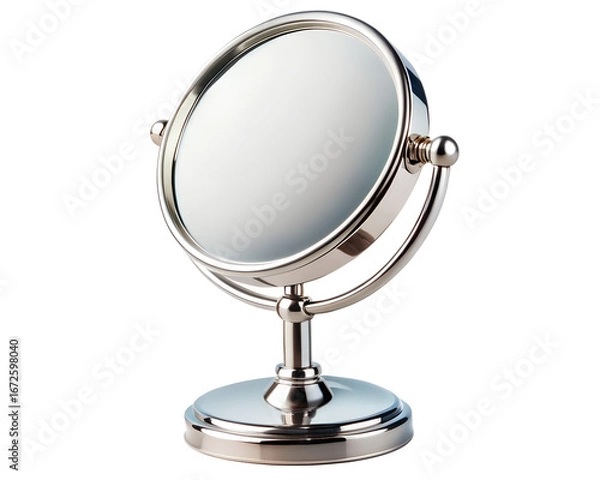 Fototapeta A chrome vanity mirror with a magnifying side, isolated on transparent background