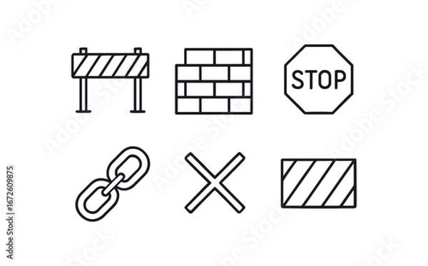 Obraz simple outline stroke icon isolated on white background: barrier brick stop sign chain mark warning