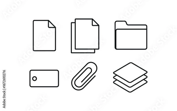 Obraz simple outline stroke icon isolated on white background: file paper sheets folder cover label tab clip edge stack pile