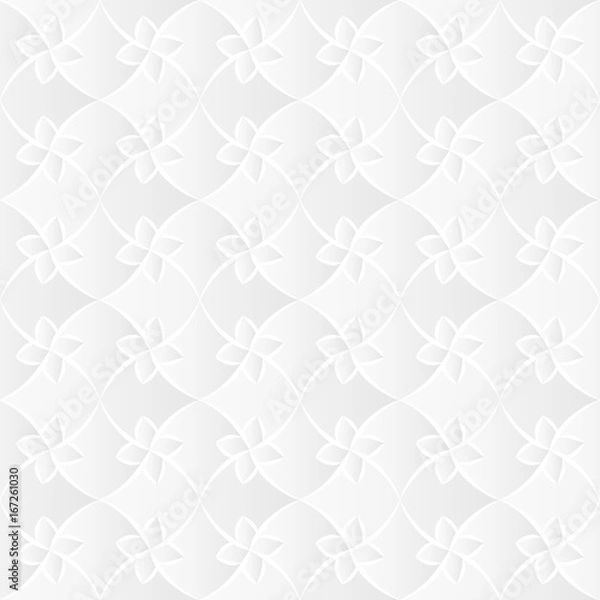 Obraz Neutral white texture. Stylized floral trellis background with 3d carving effect. Vector seamless repeating pattern.