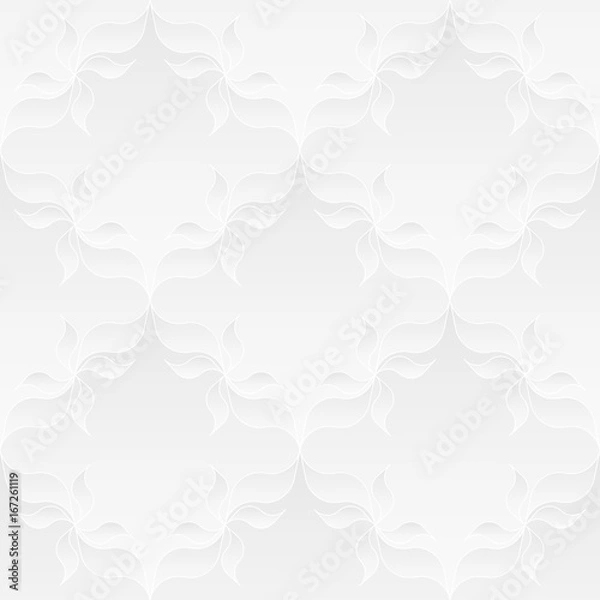 Obraz Neutral white texture. Decorative background with 3d pleated paper effect. Vector seamless repeating pattern with floral elements.