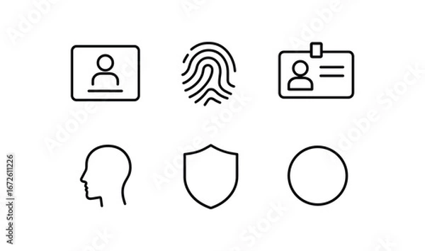 Obraz simple outline stroke icon isolated on white background: identity fingerprint mark ID card profile face shield icon circle ring