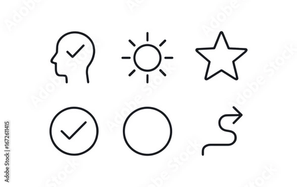 Obraz simple outline stroke icon isolated on white background: certainty sun glow mark check icon circle line true path
