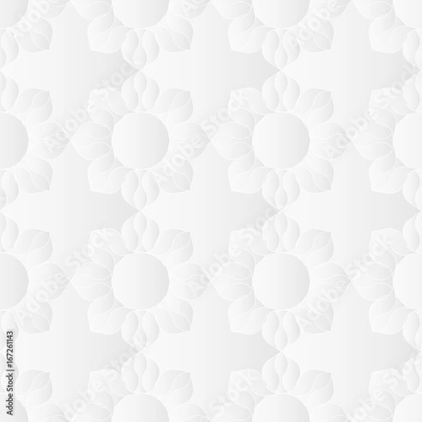 Obraz Neutral white texture. Decorative floral background with 3d carving effect. Vector seamless repeating pattern.
