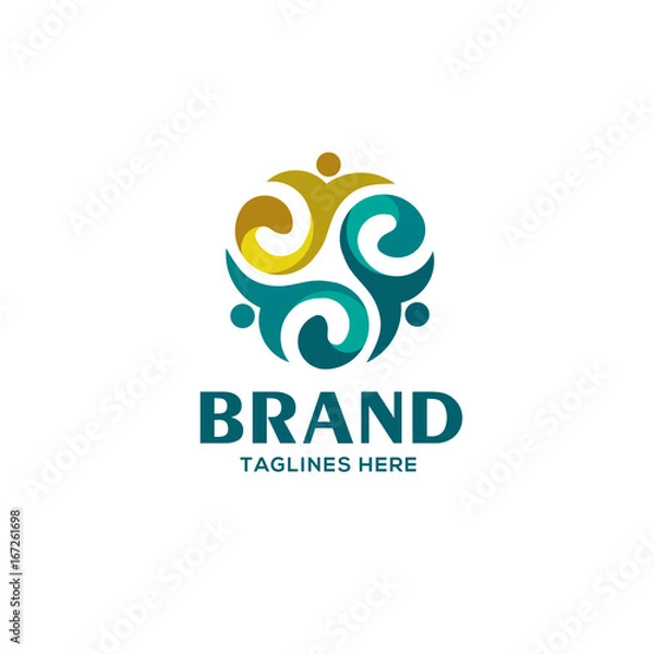 Fototapeta creative people abstract logo vector, elegant People community logo set, people art community color