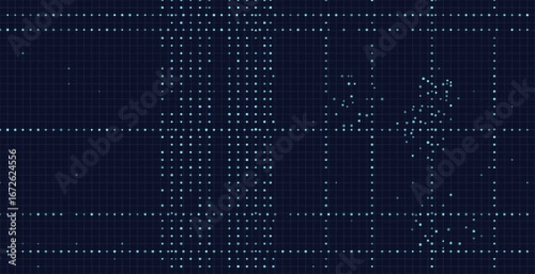 Fototapeta Futuristic digital grid with abstract tech elements and data points.