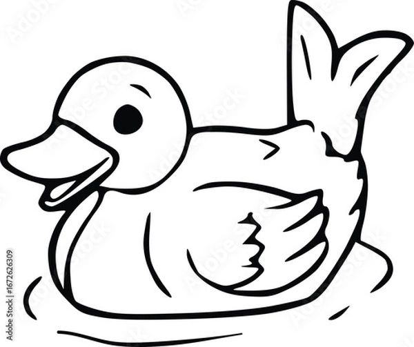 Obraz Duck Swimming Hand Drawn Illustration