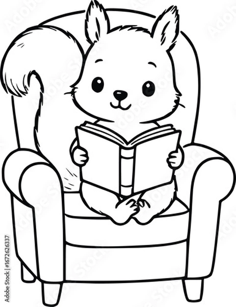 Fototapeta Squirrel Sitting on Chair Reading a Book Illustration