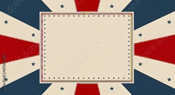 Fototapeta Retro american circus or carnival background with a blank sign for text, featuring red, white, and blue colors and stars