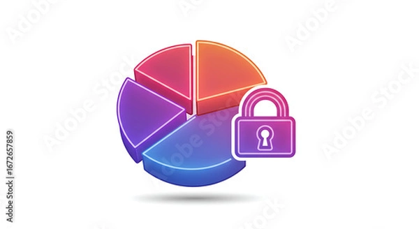 Obraz Secured Data Visualization: A vibrant pie chart symbolizing data security, featuring a prominent padlock, representing the protection and confidentiality of financial information and user privacy.