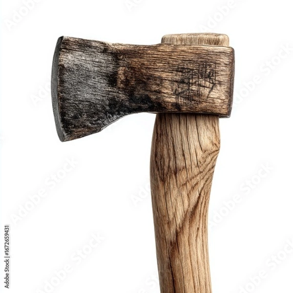 Fototapeta An axe with a wooden handle and a metal head, a tool used for cutting and chopping