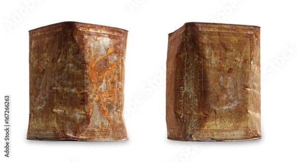 Fototapeta Rusty square Zinc bucket , isolated on white background,,With clipping part