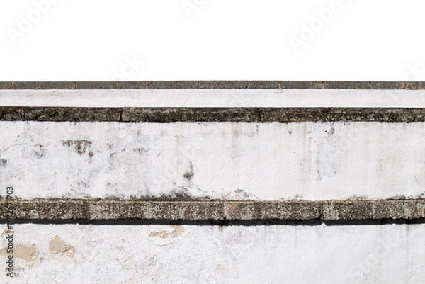 Fototapeta Old stone and lime wall of a Brazilian fortification, with moisture stains, fungus, and wear. No perspective. Isolated on a transparent background.