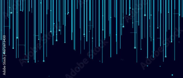 Fototapeta Futuristic vector tech background with vertical digital lines and glowing points.