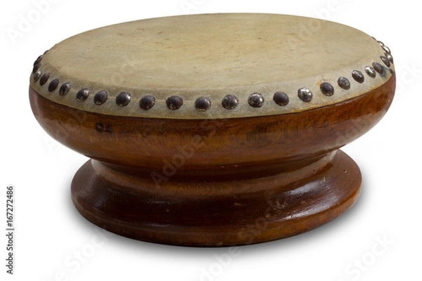 Fototapeta Thai traditional drum, isolated on white background, Traditional music instrument ,With clipping part