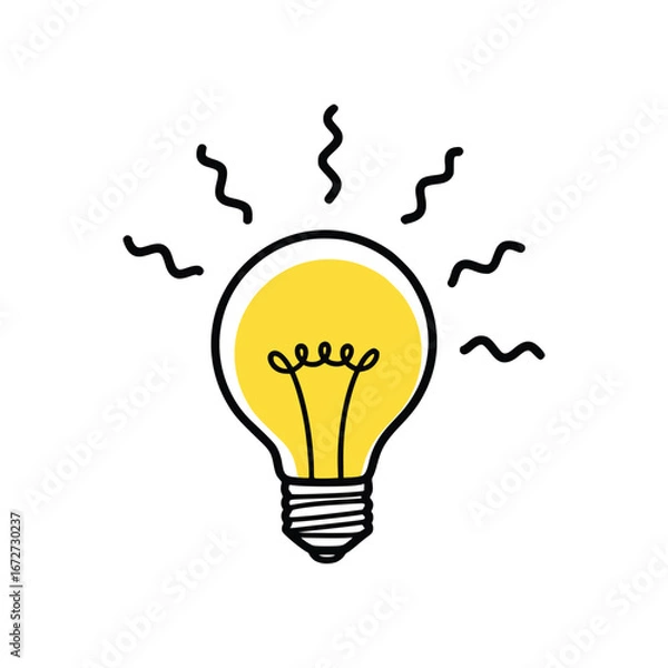 Fototapeta Hand Drawn Light Bulb Doodle with Rays