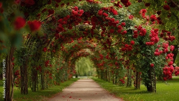Fototapeta Rose archway path in garden