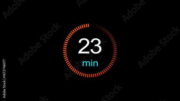 Fototapeta Abstract clock icon illustration. arrow Clock icon Digital and analog clock 23 minutes isolated on black background. and creating a stunning illustration.4k illustration	
