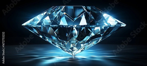 Fototapeta The black background contrasts sharply with the bright blue diamonds light emitted by sun,generative AI