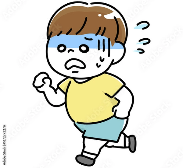 Obraz ジョギングをして疲れている肥満体型の男の子