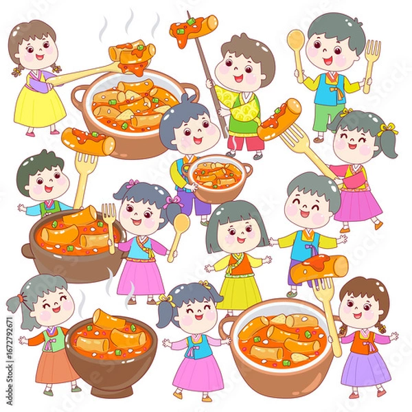 Obraz Spicy Tteokbokki Rice Cake Vector.