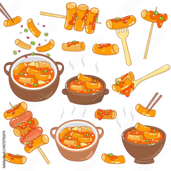 Obraz Spicy Tteokbokki Rice Cake Vector.