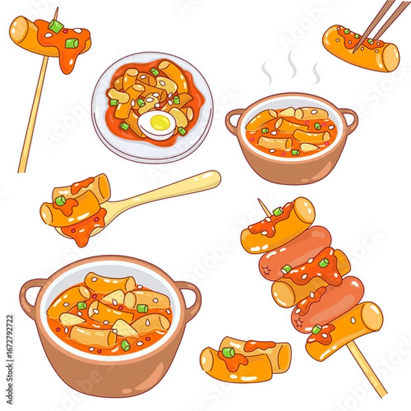 Obraz Spicy Tteokbokki Rice Cake Vector.