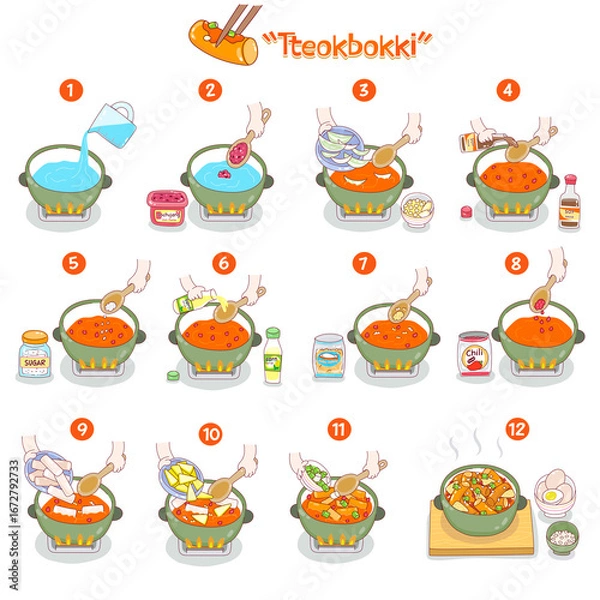 Obraz Spicy Tteokbokki Rice Cake Vector.