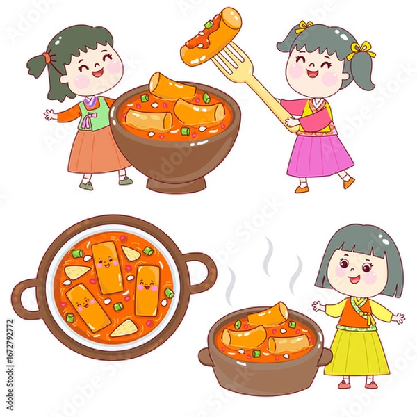 Obraz Spicy Tteokbokki Rice Cake Vector.