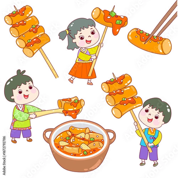 Obraz Spicy Tteokbokki Rice Cake Vector.