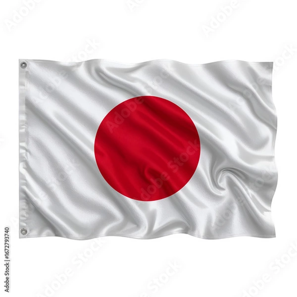 Obraz Waving Flag of Japan with Red Disc on White Background