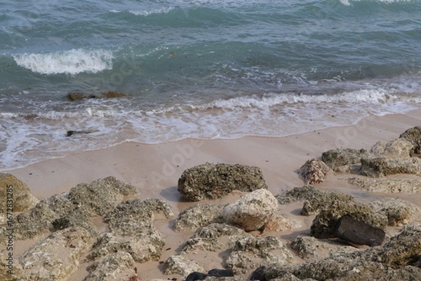 Fototapeta surface texture of large wave breaker rocks
