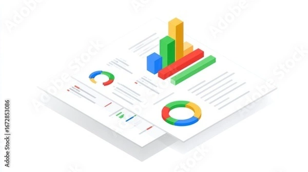Obraz Colorful data visualizations on overlapping documents