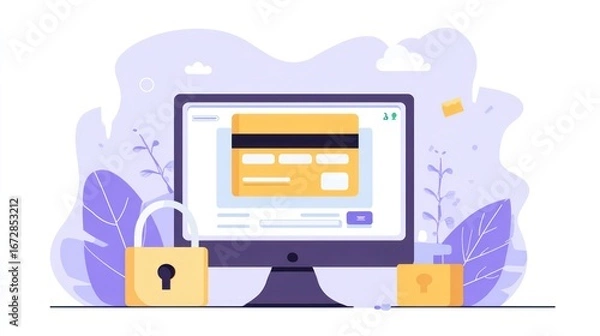 Obraz Computer with credit card and lock