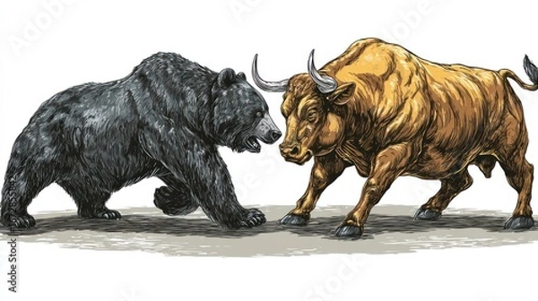 Obraz Bear and bull facing off