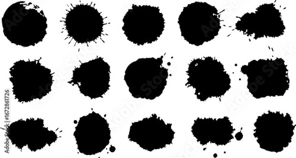 Fototapeta Vibrant green watercolor paint splatters and abstract inkblots isolated on clean white, ideal for creative design backgrounds.