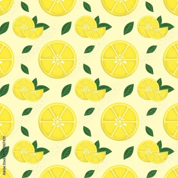 Fototapeta Lemon Slice Seamless Pattern