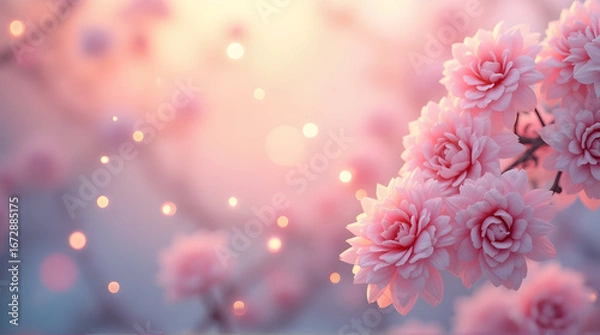 Fototapeta Blooming Pink Flowers with Bokeh Light Soft Spring Background
