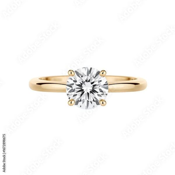 Obraz Elegant Solitaire Diamond Ring in Yellow Gold