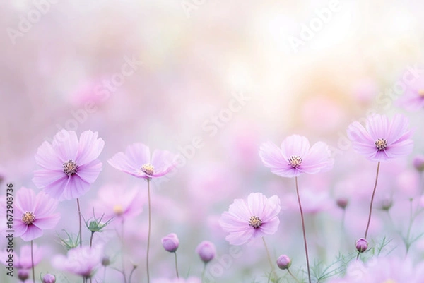 Obraz 柔らかな光に包まれた薄紫色のコスモス畑